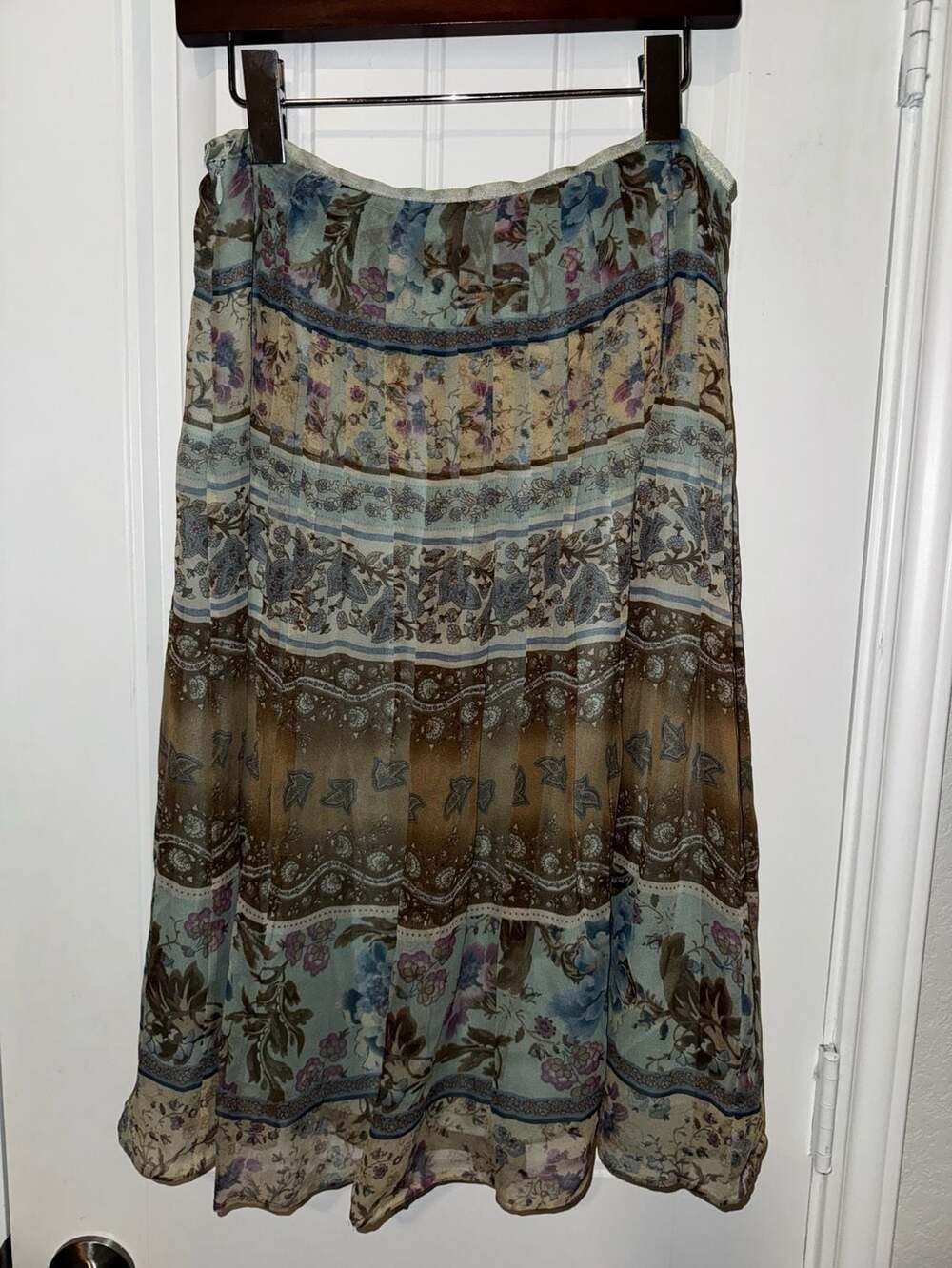 Y2K Sunny Leigh 100% Silk Paisley Pleated Skirt cottage coquette western